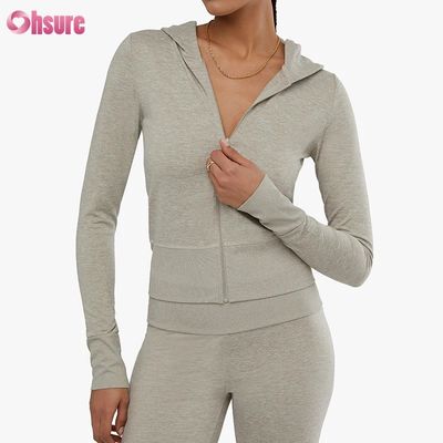 Kundenspezifische, hochwertige Fitness-Crop-Active-Workout-Jacke mit durchgehendem Reißverschluss und Seitentaschen für Damen