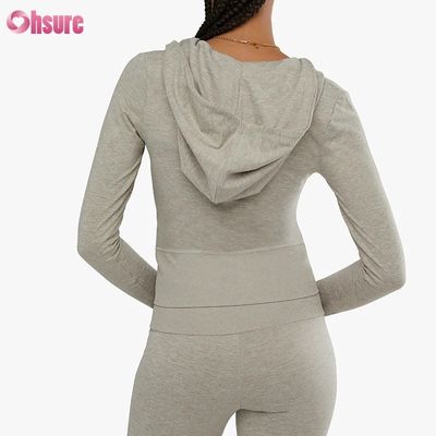 Kundenspezifische, hochwertige Fitness-Crop-Active-Workout-Jacke mit durchgehendem Reißverschluss und Seitentaschen für Damen
