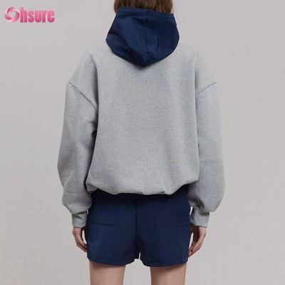 Modedesign Bequemer Baumwoll-Oversized-Style Knopf Kontrastfarbe Taschen-Hoodie für Damen