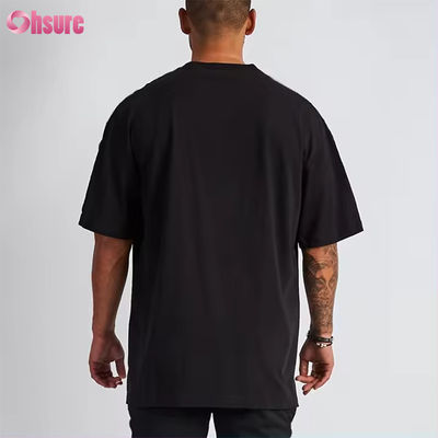Individuelles Logo Streetwear Heavy T-Shirt Bedruckt Schwarz Baumwolle Schwerer Drop Shoulder Dickes Blanko T-Shirt