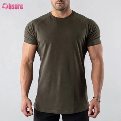 95% Baumwolle, 5% Spandex-Mischung, schlicht, blanko, individuelles Logo, Longline, gebogener Saum, Muskelaufbau, Fitnessstudio, Herren-T-Shirt