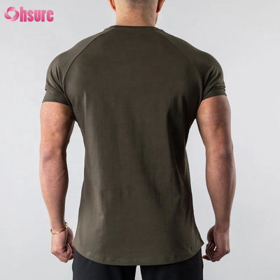95% Baumwolle, 5% Spandex-Mischung, schlicht, blanko, individuelles Logo, Longline, gebogener Saum, Muskelaufbau, Fitnessstudio, Herren-T-Shirt
