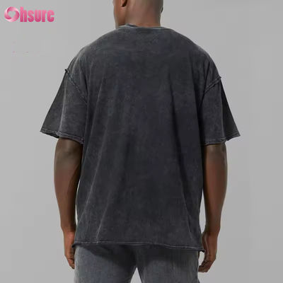 Individuelles Logo Schweres Gewicht Schwarz Herren 100% Baumwolle Aktiv Oversized Säuregewaschen Roher Saum Sport T-Shirt Gymnastik T-Shirt Herren