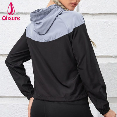 Custom LOGO 100% Polyester Zwei-Ton-Halb-Zip-Sport mit Kapuze Sport Top-Wear Frauen Fitness Fitness-Training Jacket
