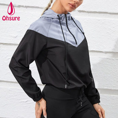 Custom LOGO 100% Polyester Zwei-Ton-Halb-Zip-Sport mit Kapuze Sport Top-Wear Frauen Fitness Fitness-Training Jacket
