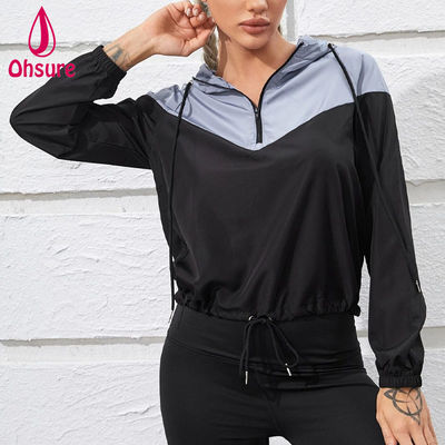 Custom LOGO 100% Polyester Zwei-Ton-Halb-Zip-Sport mit Kapuze Sport Top-Wear Frauen Fitness Fitness-Training Jacket