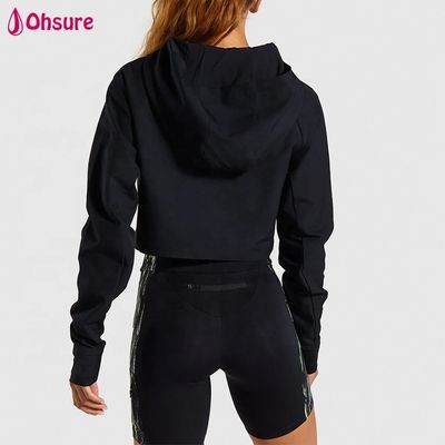 Custom Super Soft Fitness Crew Hals Frauen Baumwolle Sport Crop Top Schwarz Gymnastik Hoodies Pullover mit Hoodie