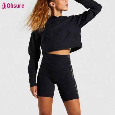 Custom Super Soft Fitness Crew Hals Frauen Baumwolle Sport Crop Top Schwarz Gymnastik Hoodies Pullover mit Hoodie