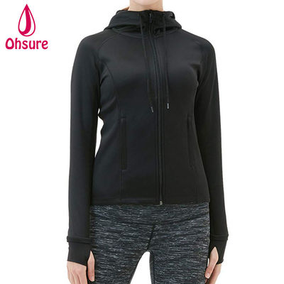 Frauen Leichtgewicht Aktive Leistung Vollverschluss Gym Workout Hoodie Jacke Mit Taschenseite