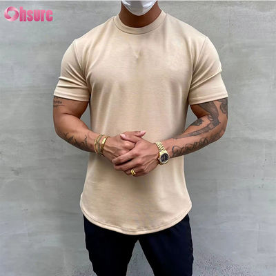 Hoch elastisches Baumwoll-Training, lockere Passform, Muskel-Fitness-Herren-Sport-T-Shirt, Gym-T-Shirt, Siebdruck, entspannte Passform T-Shirt