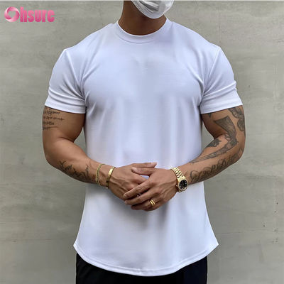 Hoch elastisches Baumwoll-Training, lockere Passform, Muskel-Fitness-Herren-Sport-T-Shirt, Gym-T-Shirt, Siebdruck, entspannte Passform T-Shirt