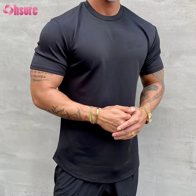 Hoch elastisches Baumwoll-Training, lockere Passform, Muskel-Fitness-Herren-Sport-T-Shirt, Gym-T-Shirt, Siebdruck, entspannte Passform T-Shirt