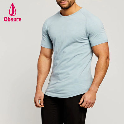 Sportbekleidung aus Bambusstoff, Raglanärmel, Rundhalsausschnitt, Muskel-Leichtgewicht-Workout-T-Shirts für Herren