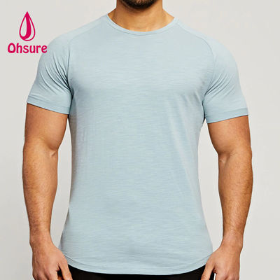 Sportbekleidung aus Bambusstoff, Raglanärmel, Rundhalsausschnitt, Muskel-Leichtgewicht-Workout-T-Shirts für Herren