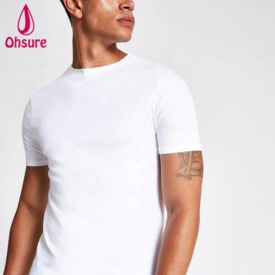 Benutzerdefiniertes Logo Muskel Slim Fit Gym T-Shirt 95% Bambus 5% Spandex Bodybuilding Fitness Tee Herren Sport Weißes T-Shirt