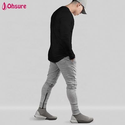 Großhandel Sportliche Body Shaper Slim Fit Männer T-Shirt Tops Langärme Scoop Hem Training Bodybuilding Fitness Shirts Blank Casual