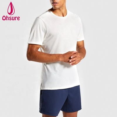 Regelmäßige Slim Fit Crew Hals Männer Fitness-T-Shirt Muskeln tragen Mann entspannte Sport-T-Shirt mit Seiten Spalten Plain Casual gedruckt