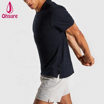 Regelmäßige Slim Fit Crew Hals Männer Fitness-T-Shirt Muskeln tragen Mann entspannte Sport-T-Shirt mit Seiten Spalten Plain Casual gedruckt