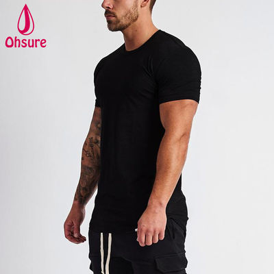 Hochwertiges Sommer Herren Sport Gymnastik Laufen Schnelltrocknendes Schwarzes Herren Einfarbiges Fitness-T-Shirt