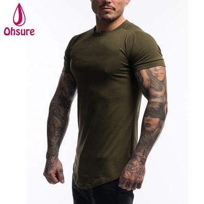 Individuelles Baumwoll-Spandex Fitness Herren Gymnastik T-Shirt Kleidung Armeegrün Kurzarm Einfarbiges Workout T-Shirt Herren