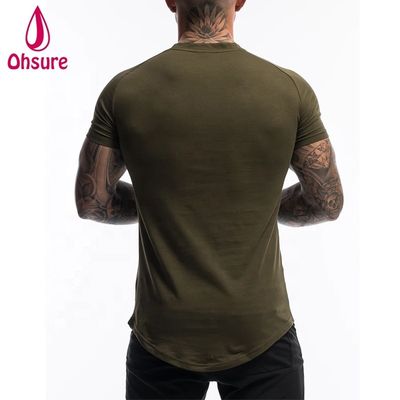 Individuelles Baumwoll-Spandex Fitness Herren Gymnastik T-Shirt Kleidung Armeegrün Kurzarm Einfarbiges Workout T-Shirt Herren