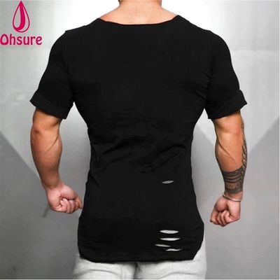 Neues Baumwoll-Herren-T-Shirt - Vintage-Riss-Loch-T-Shirt - Herrenmode Casual Activewear Fitness-T-Shirt