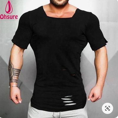 Neues Baumwoll-Herren-T-Shirt - Vintage-Riss-Loch-T-Shirt - Herrenmode Casual Activewear Fitness-T-Shirt
